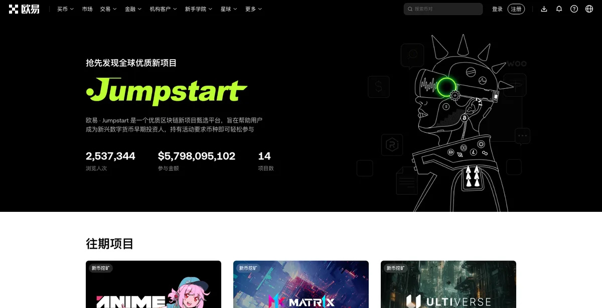 okx.com Jumpstart 页面，问答部分提示需先完成身份认证